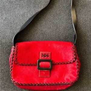 Designer MaliParmi Red Leather Calf fur shoulder bag out of stock**